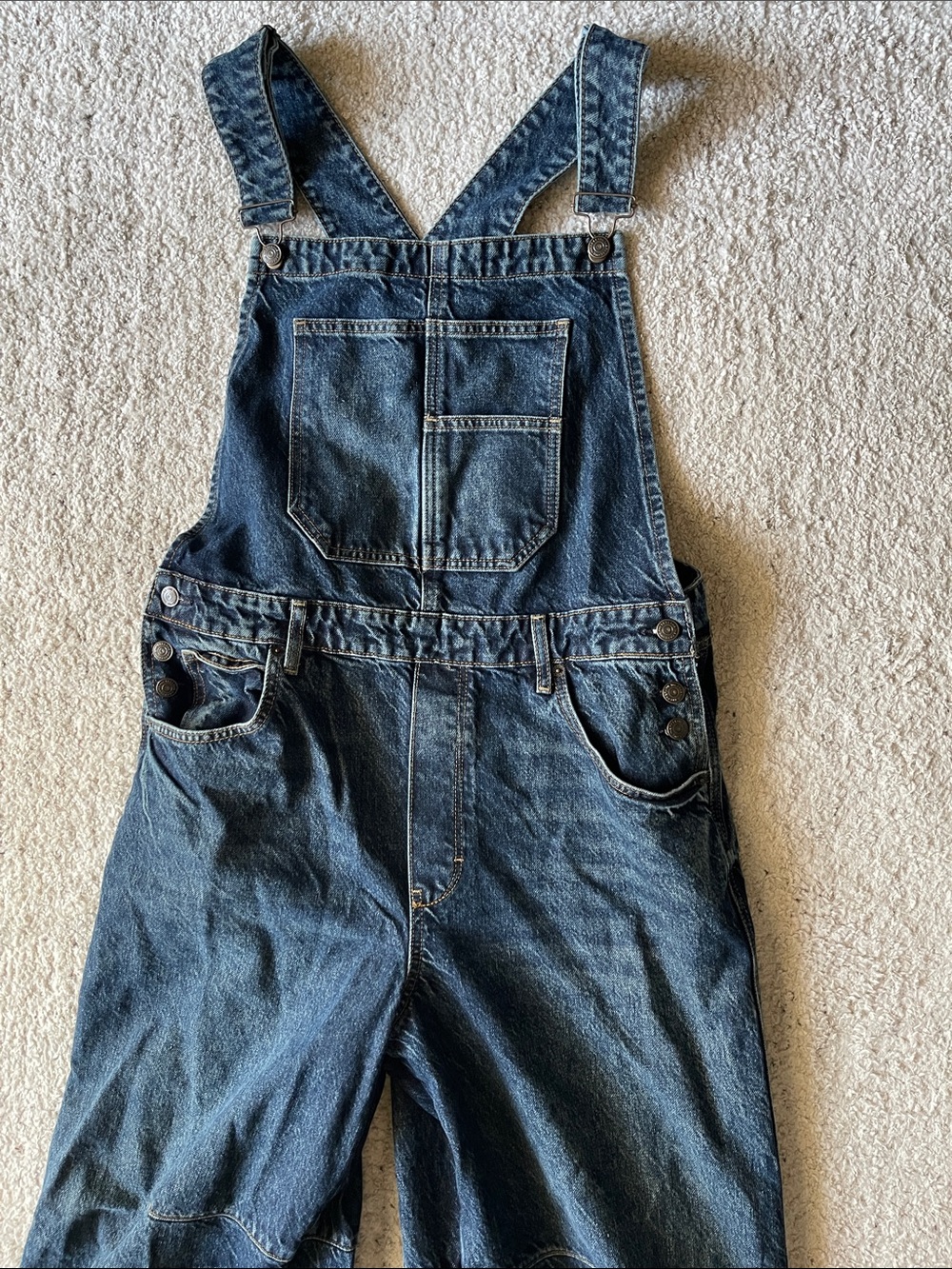 Free People Good Luck Barrel Denim Overalls Dark Wash Deep End - Picture 5 of 9